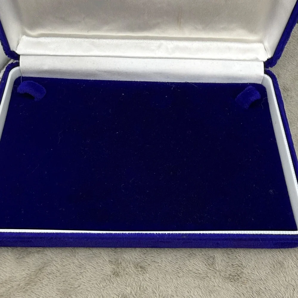 Vintage Jewelry Display Box Blue Velvet Hinged Satin Lining Storage Case